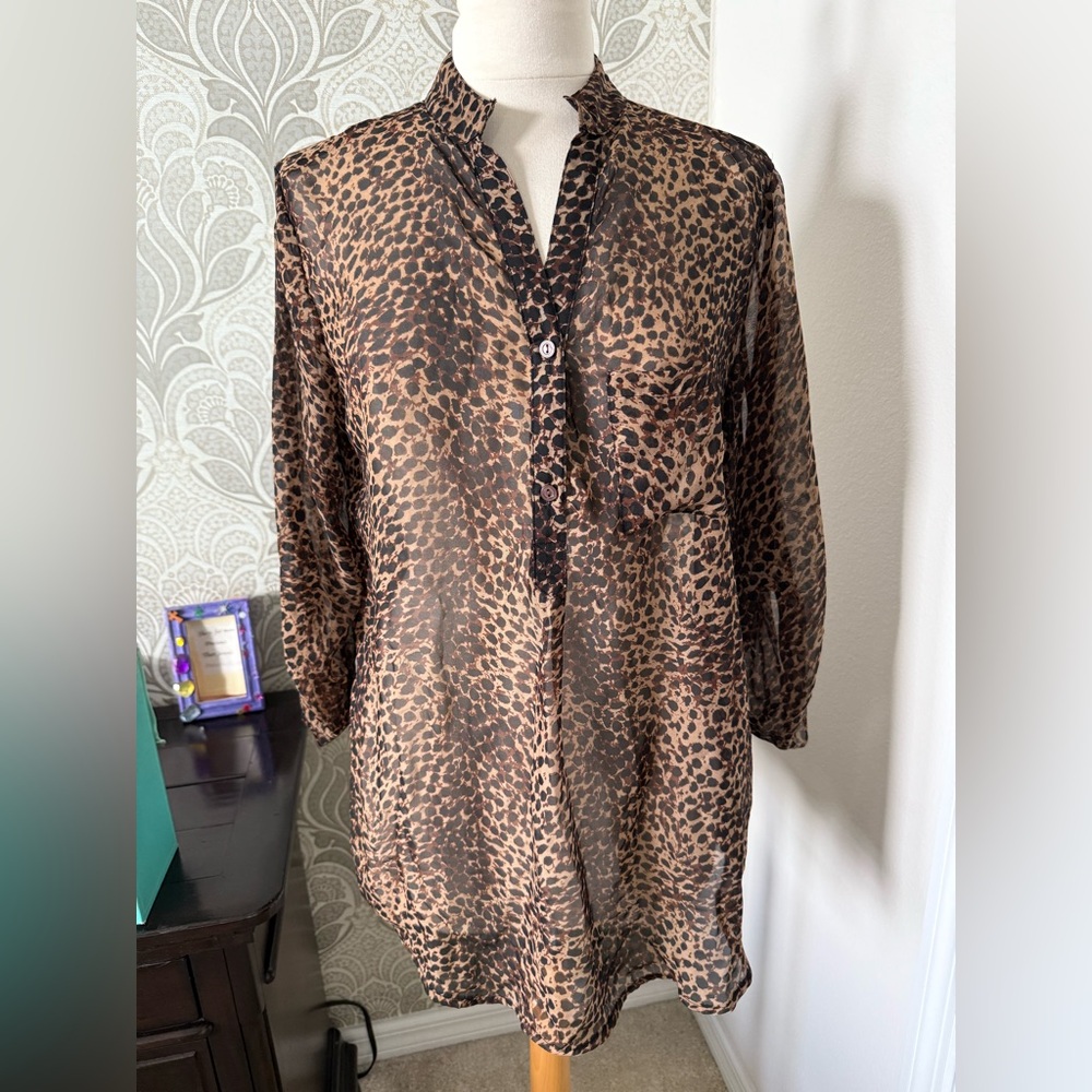 Leopard Print Sheer Blouse